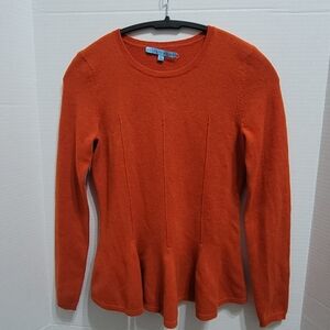 Cashmere Sweater Carolina Peplum Vibrant Orange Knit Top Sz XS Antonio Melani